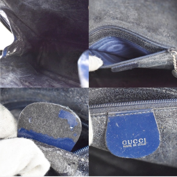 GUCCI Logo Bamboo Shoulder Bag/Backpack Navy Blue Leather Made In Italy - Picture 9 of 9